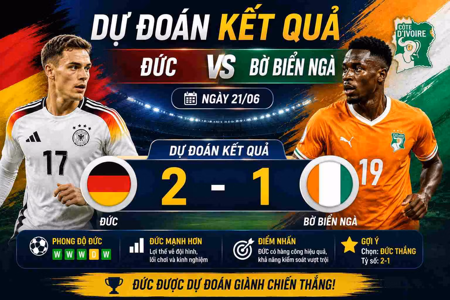 Dự đoán kết quả Đức vs Bờ Biển Ngà Ngày 21/06