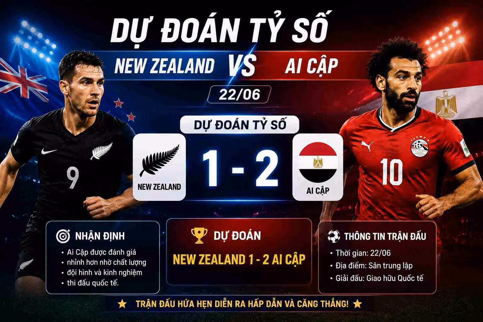 Dự đoán tỷ số New Zealand vs Ai Cập 22/06